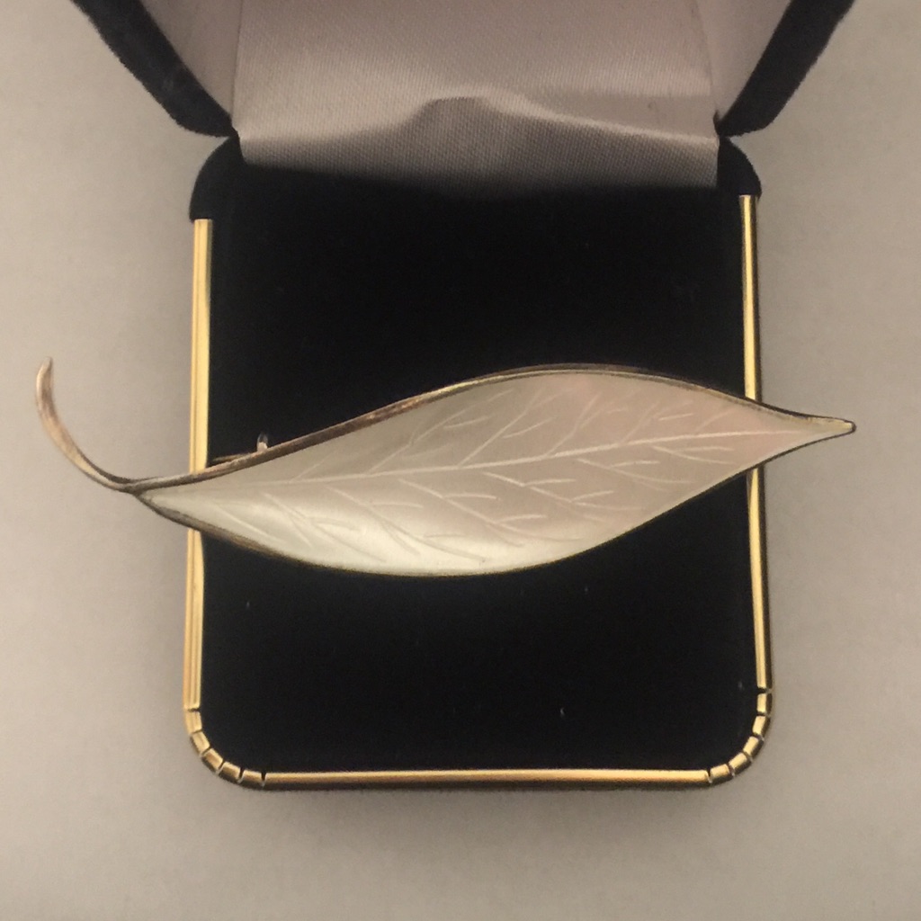 Vintage Sterling Vermeil Enamel Leaf Brooch